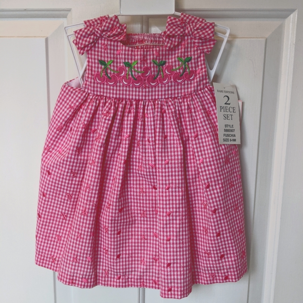 Rare Editions pink gingham 2 piece baby matching set